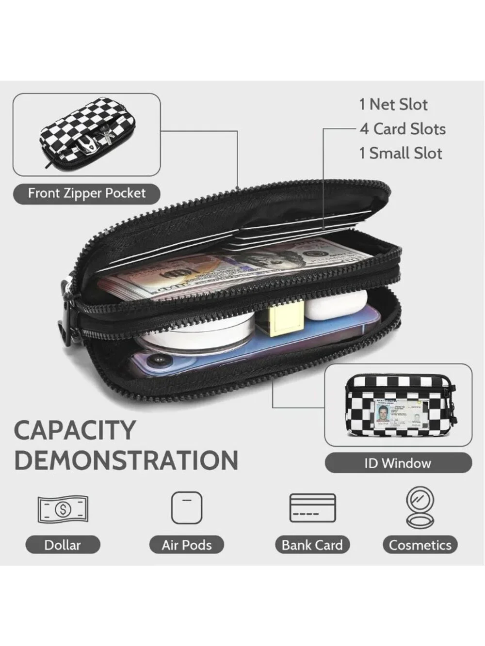 Quilted Nylon Wristlet Wallet for Women - 4 Zipper Travel Credit Card & Phone